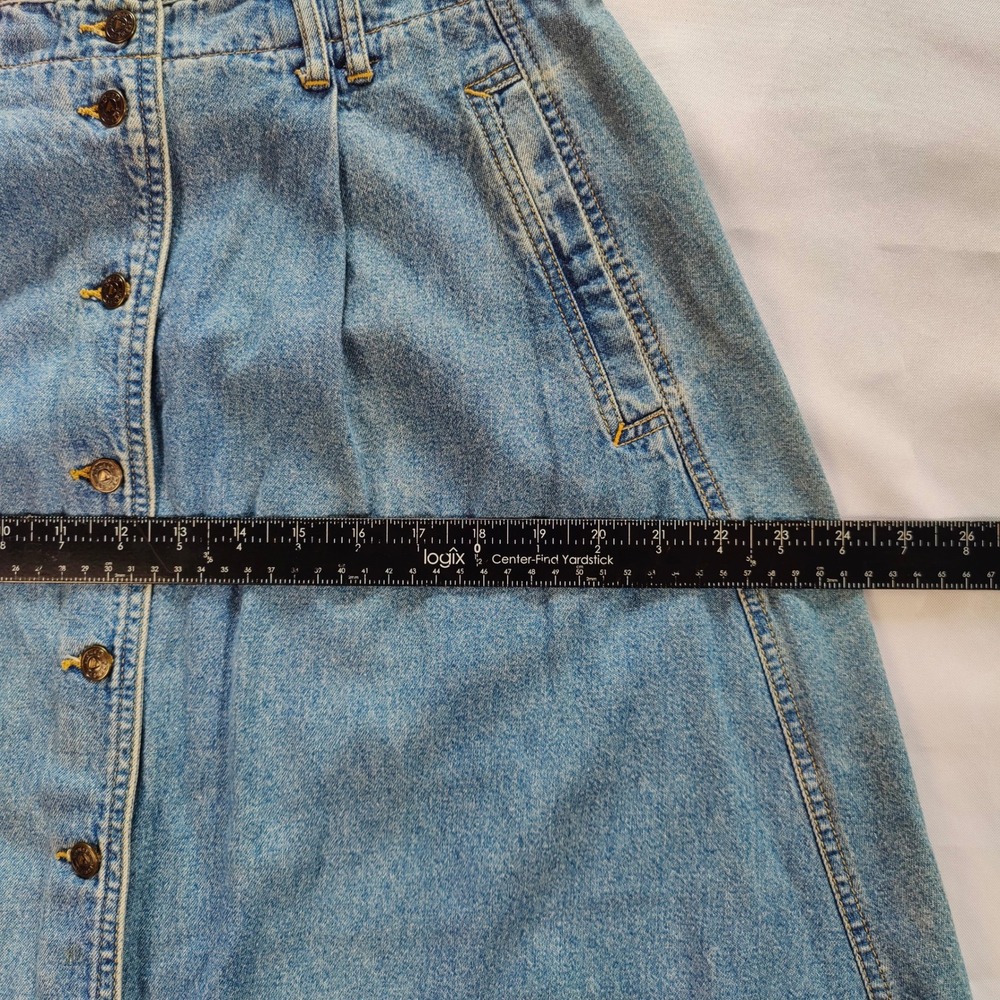 VTG 90s Lizwear Denim Maxi Skirt Button Western Cottagecore Prairie Modest 12 - Picture 9 of 10